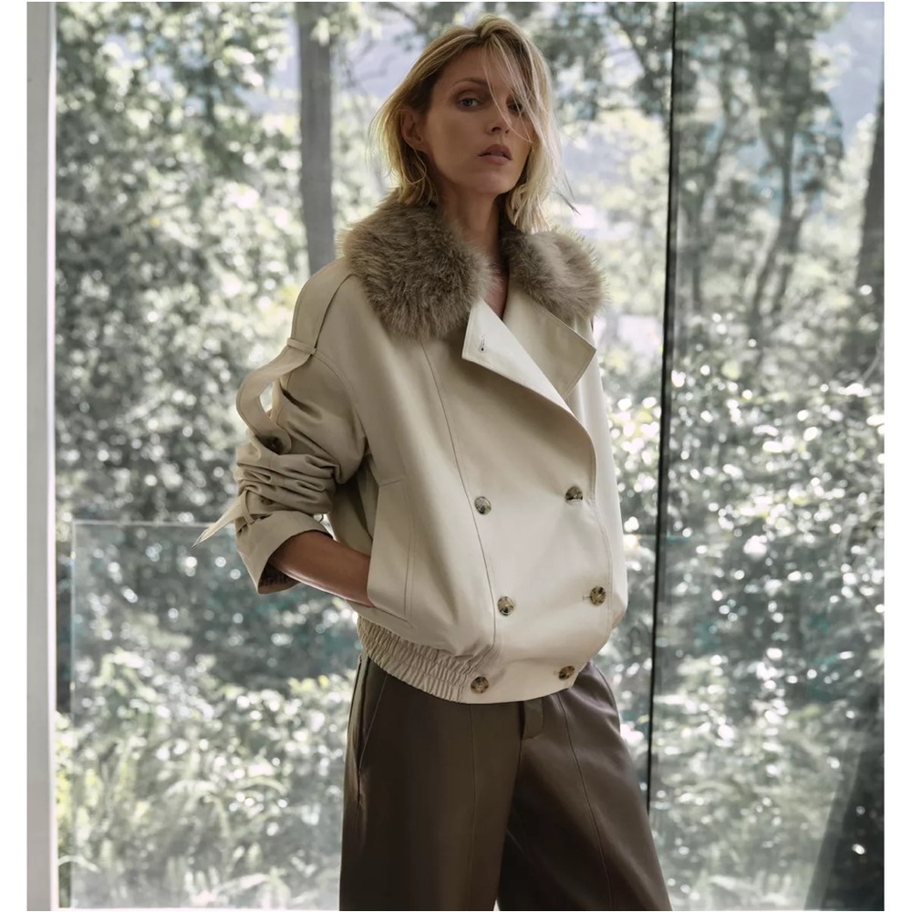 New ZARA Quilted Trench Coat With Faux Fur Collar ZW Collection